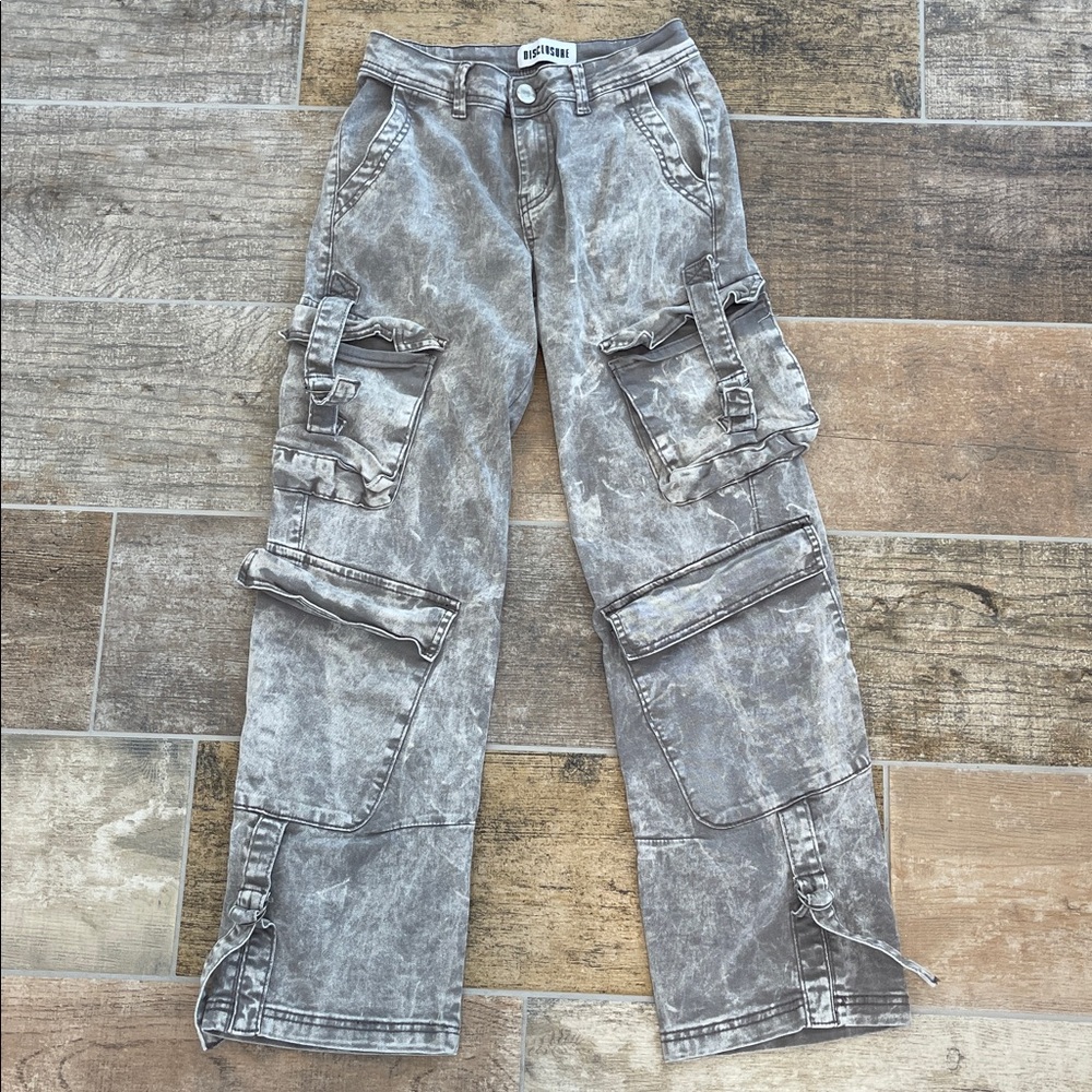DISCLOSURE Acid Wash Gray Cargo Jeans Size 1/25 Pockets Baggy